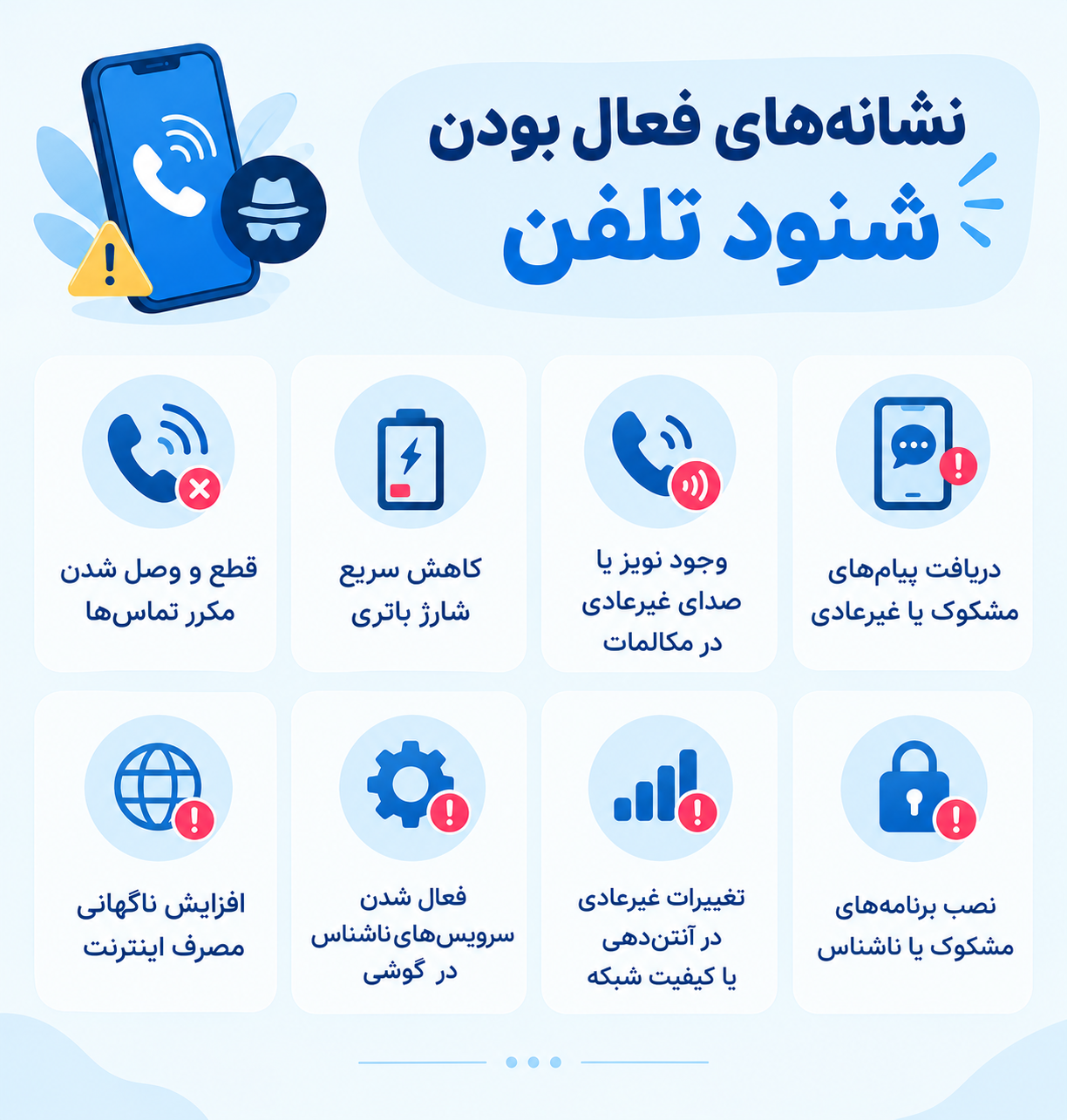 نشانه های فعال بودن شنود تلفن
